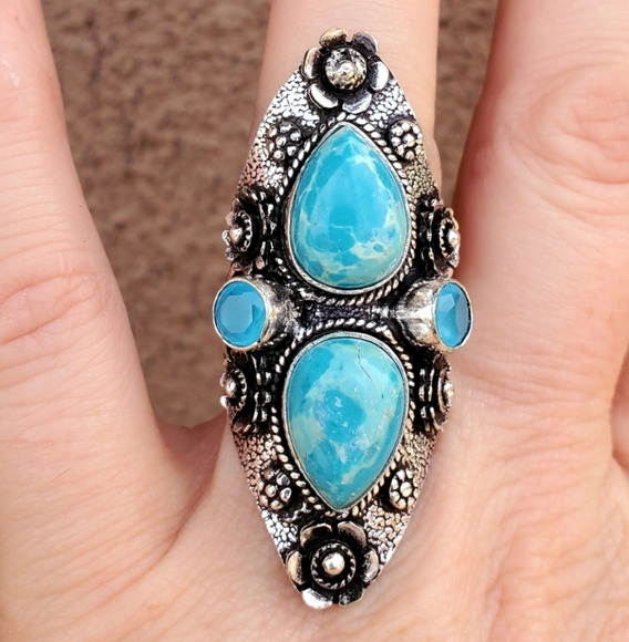 New Mosaic Jasper and Chalcedony 925 Silver Statement Ring. - Picture 3 of 16